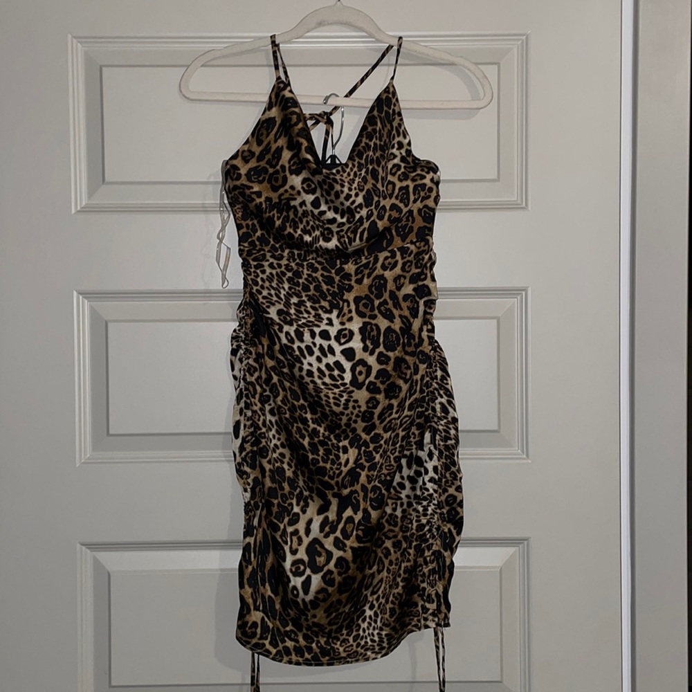 Meshki leopard print mini dress. SILK